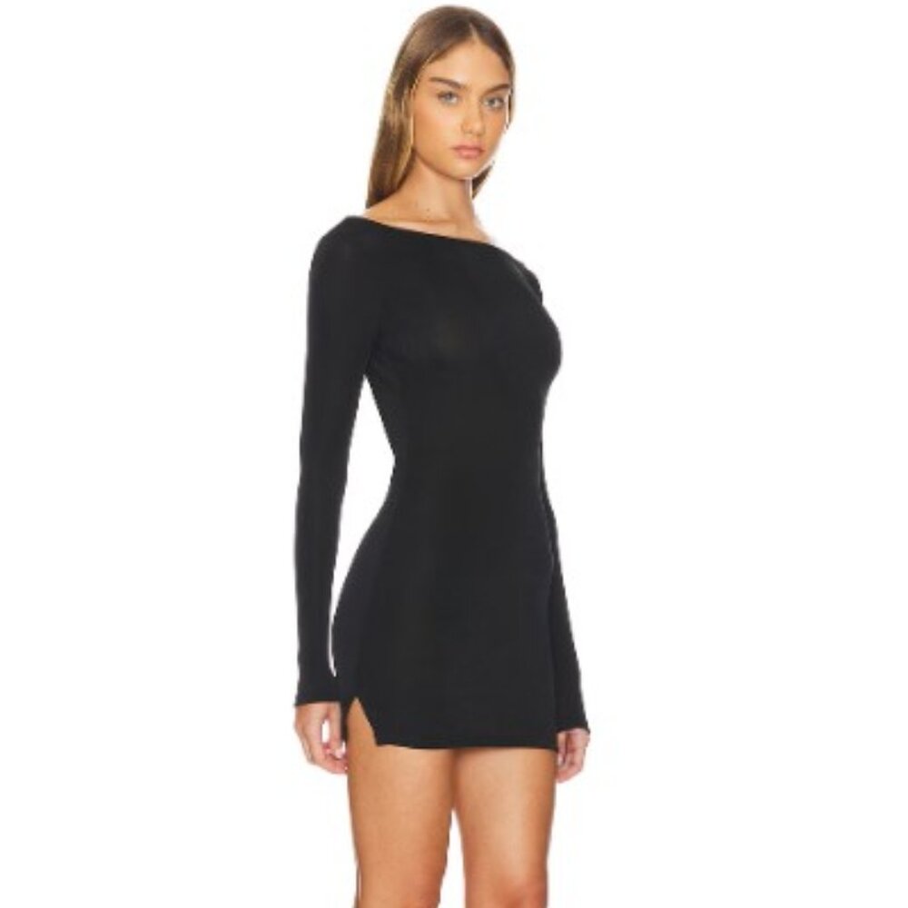 NWT Free People Call Me Later Long Sleeve Mini Dress M MSRP $78 Black